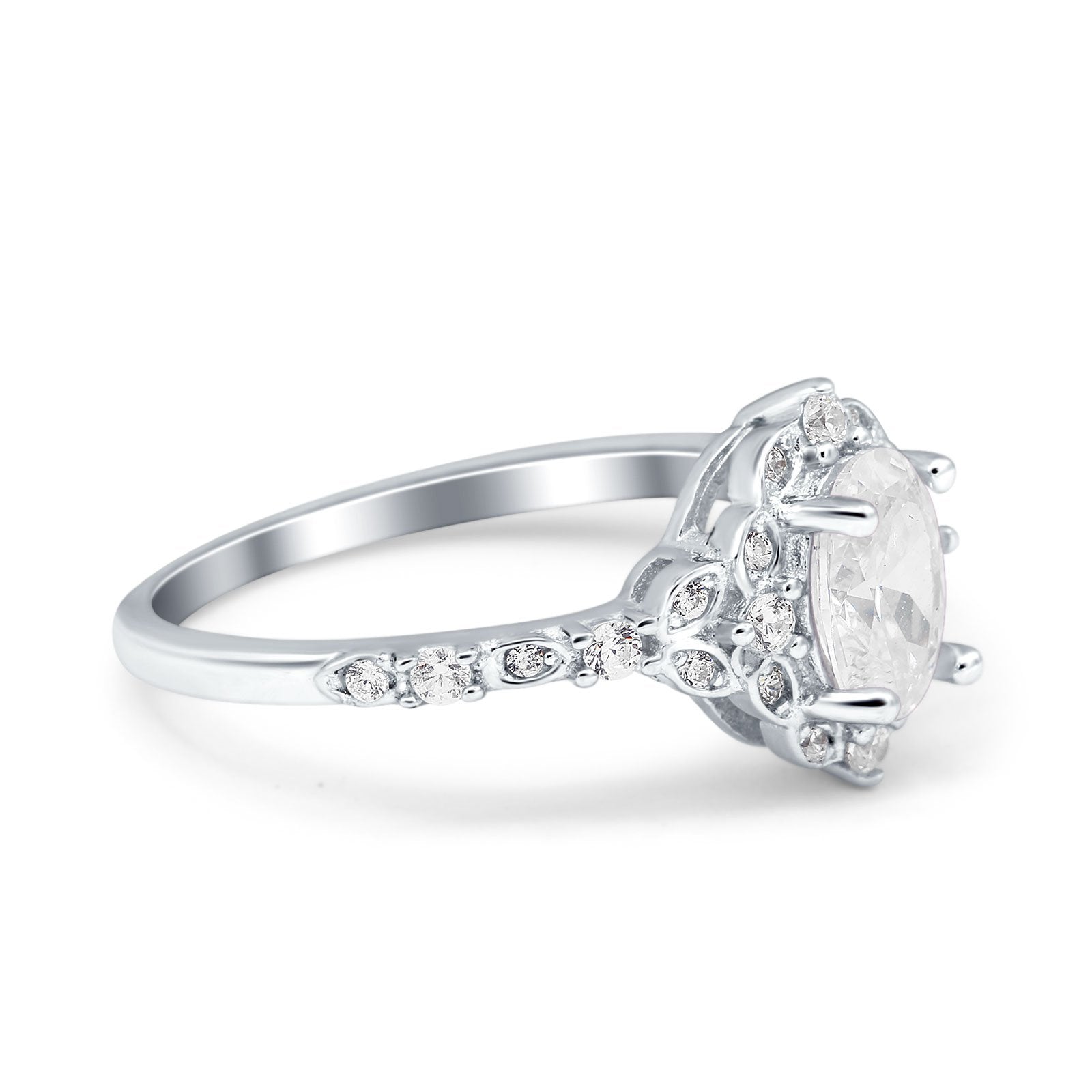 Oval Engagement Ring Accent Vintage Simulated Cubic Zirconia 925 Sterling Silver