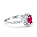 Oval Engagement Ring Accent Vintage Simulated Ruby CZ 925 Sterling Silver