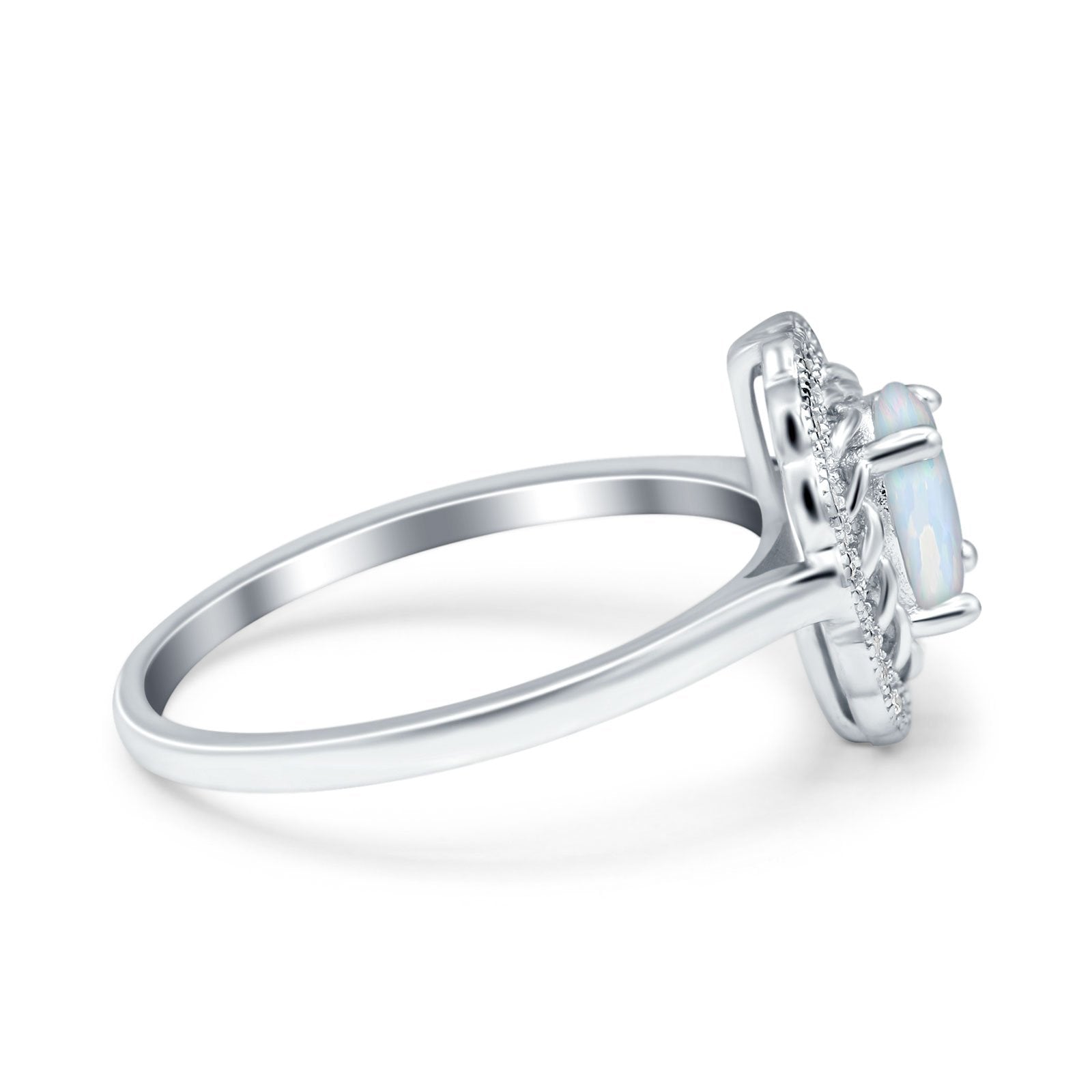 Art Deco Wedding Ring Oval Cut Solid Lab Created White Opal 925 Sterling Silver