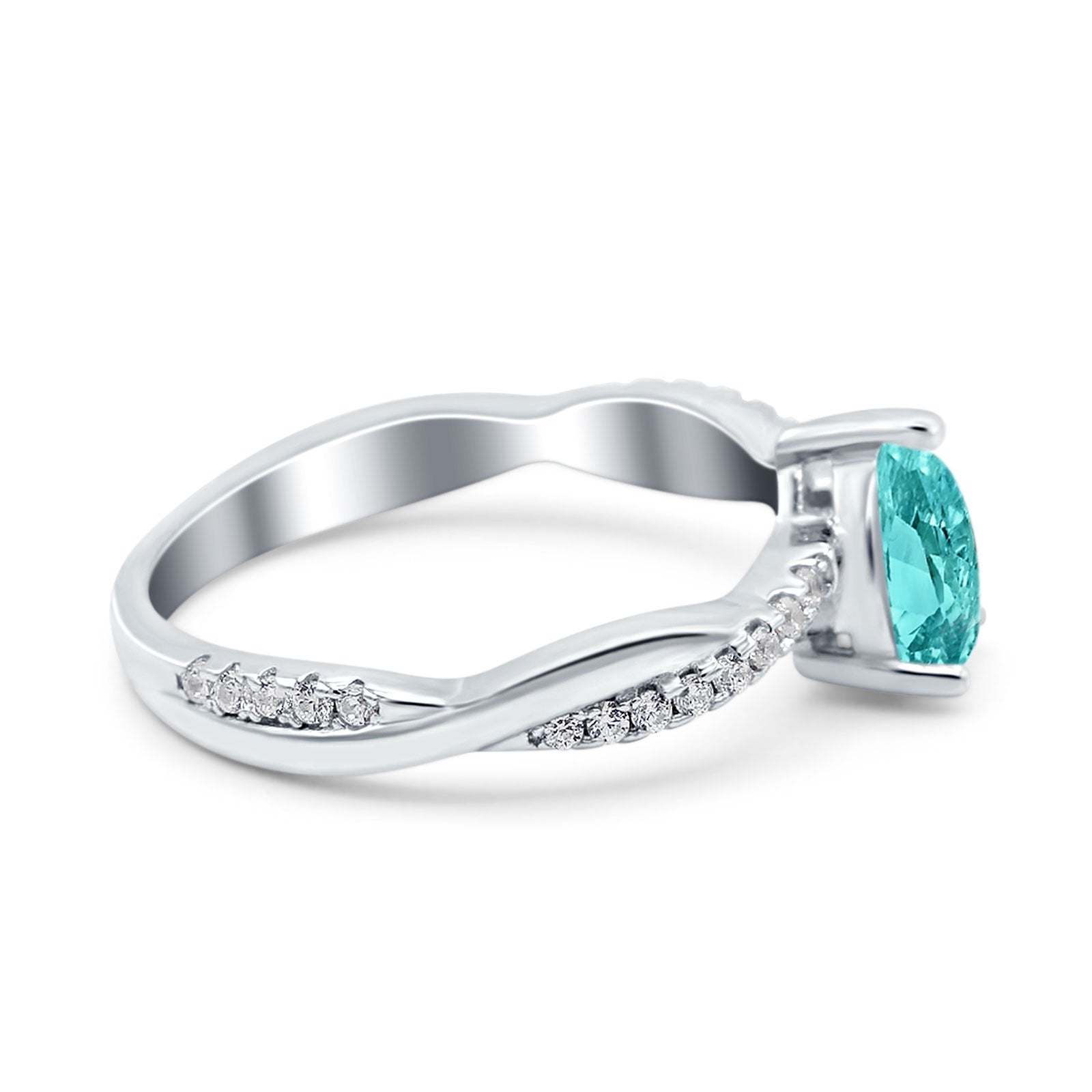 Pear Art Deco Wedding Ring Twisted Simulated Paraiba Tourmaline CZ 925 Sterling Silver