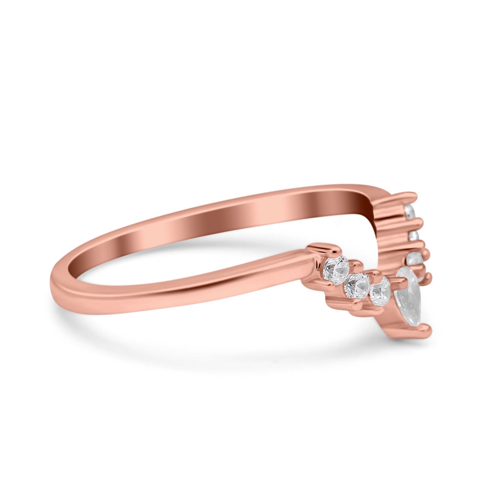 Curved Eternity Stackable Wedding Band Ring Rose Tone, Simulated Cubic Zirconia 925 Sterling Silver