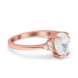14K Rose Gold Teardrop Pear Art Deco Engagement Wedding Bridal Ring Round Simulated CZ Size-7