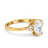 14K Yellow Gold Teardrop Pear Art Deco Engagement Wedding Bridal Ring Round Simulated CZ