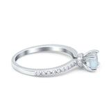 Art Deco Wedding Engagement Ring Accent Vintage Bridal Ring Round Lab Created White Opal 925 Sterling Silver