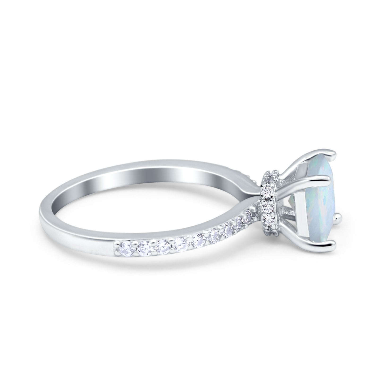 Cushion Cut Art Deco Vintage Engagement Wedding Bridal Ring Round Lab Created White Opal 925 Sterling Silver