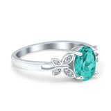 Butterfly Accent Oval Art Deco Engagement Wedding Bridal Ring Round Simulated Paraiba Tourmaline CZ 925 Sterling Silver