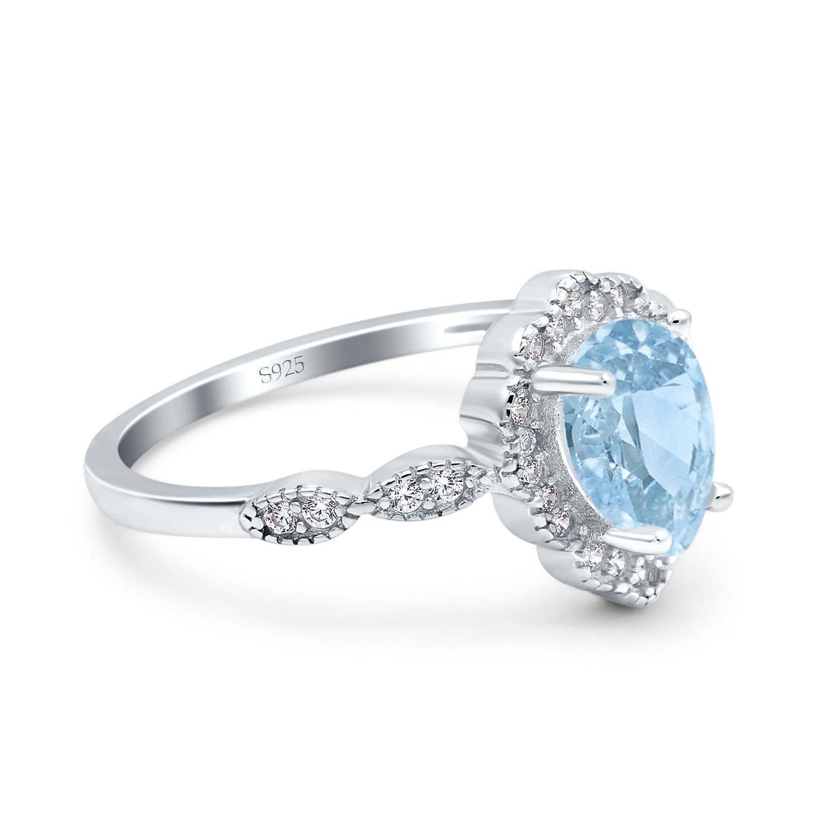 Teardrop Pear Art Deco Wedding Ring Simulated Aquamarine CZ 925 Sterling Silver