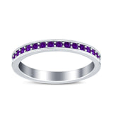 Full Eternity Stackable Band Wedding Ring Simulated Amethyst CZ 925 Sterling Silver