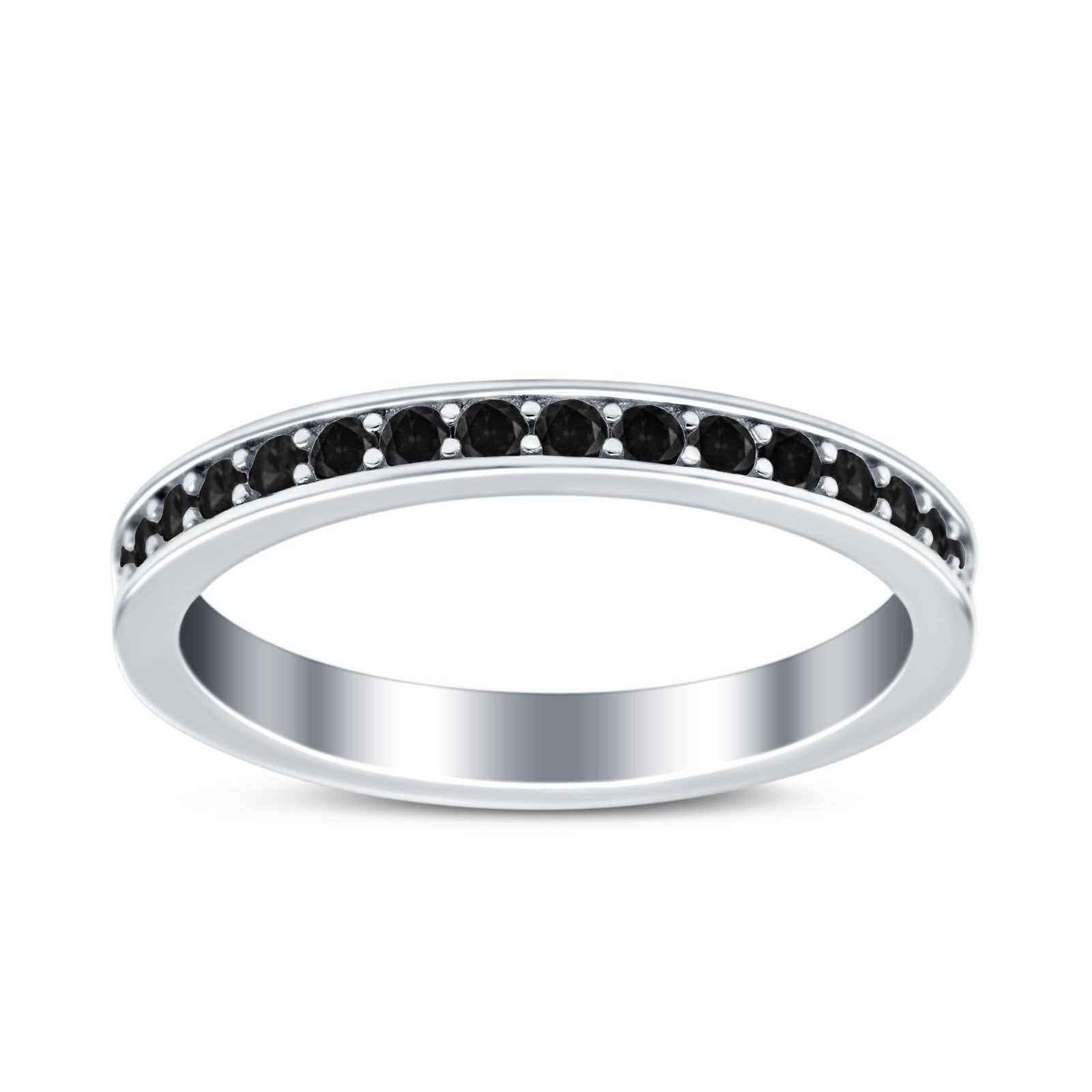 Full Eternity Stackable Band Wedding Ring Simulated Black CZ 925 Sterling Silver
