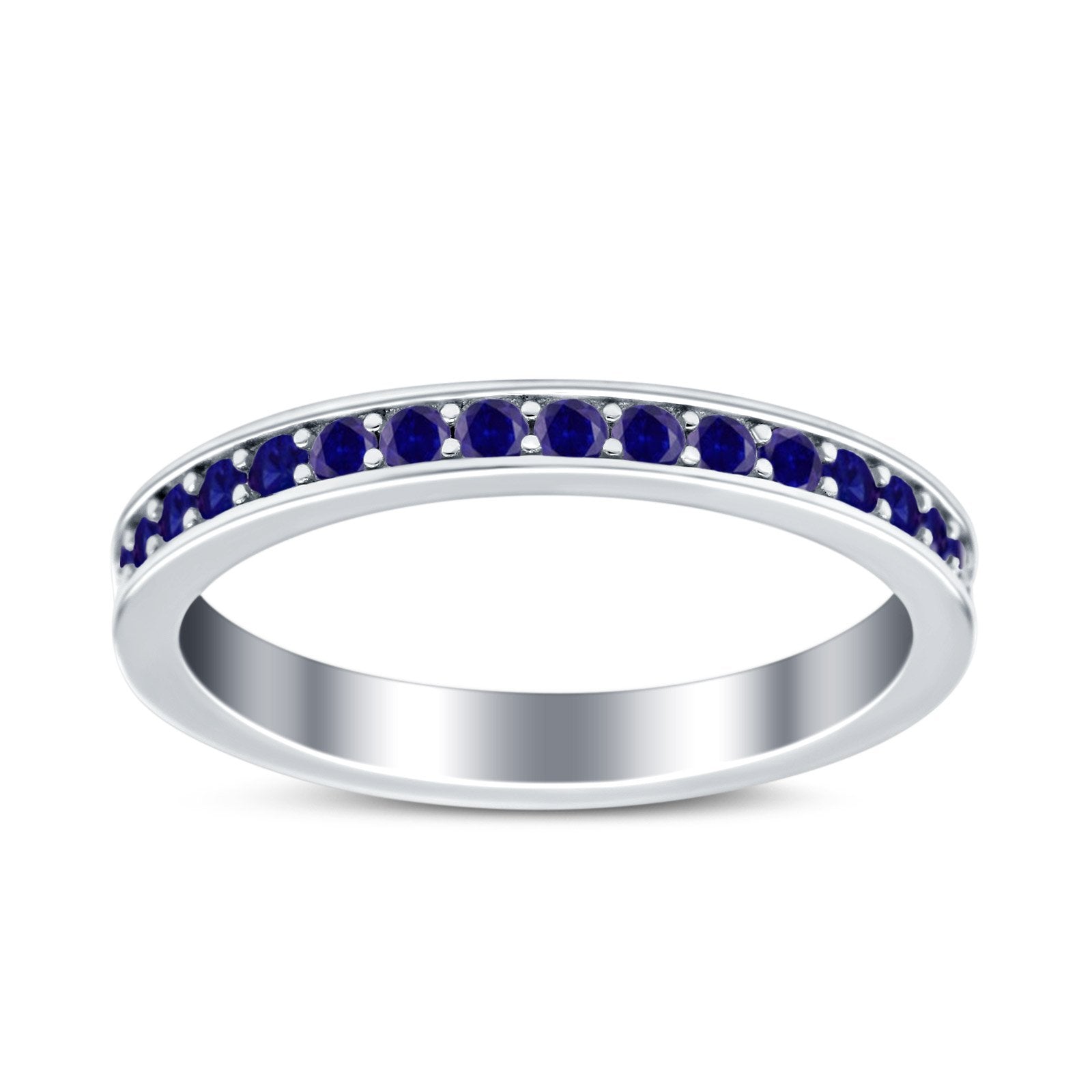 Full Eternity Stackable Band Wedding Ring Simulated Blue Sapphire CZ 925 Sterling Silver