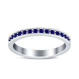 Full Eternity Stackable Band Wedding Ring Simulated Blue Sapphire CZ 925 Sterling Silver