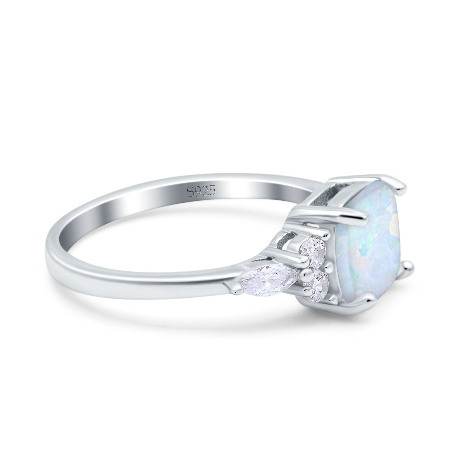 Cushion Cut Art Deco Engagement Ring Lab Created White Opal 925 Sterling Silver