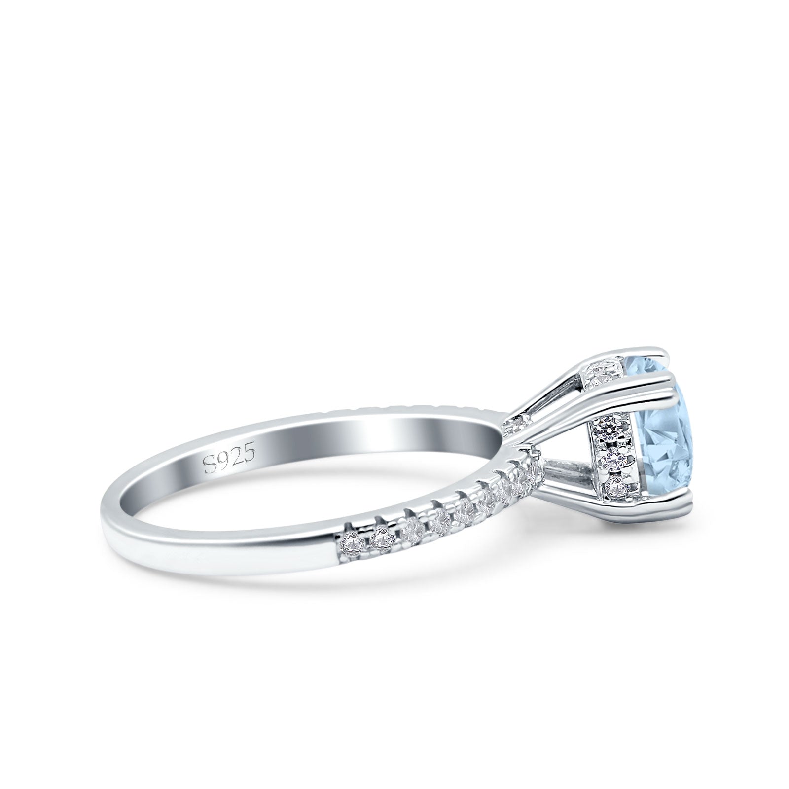 Art Deco Wedding Bridal Ring Half Eternity Round Simulated Aquamarine CZ 925 Sterling Silver