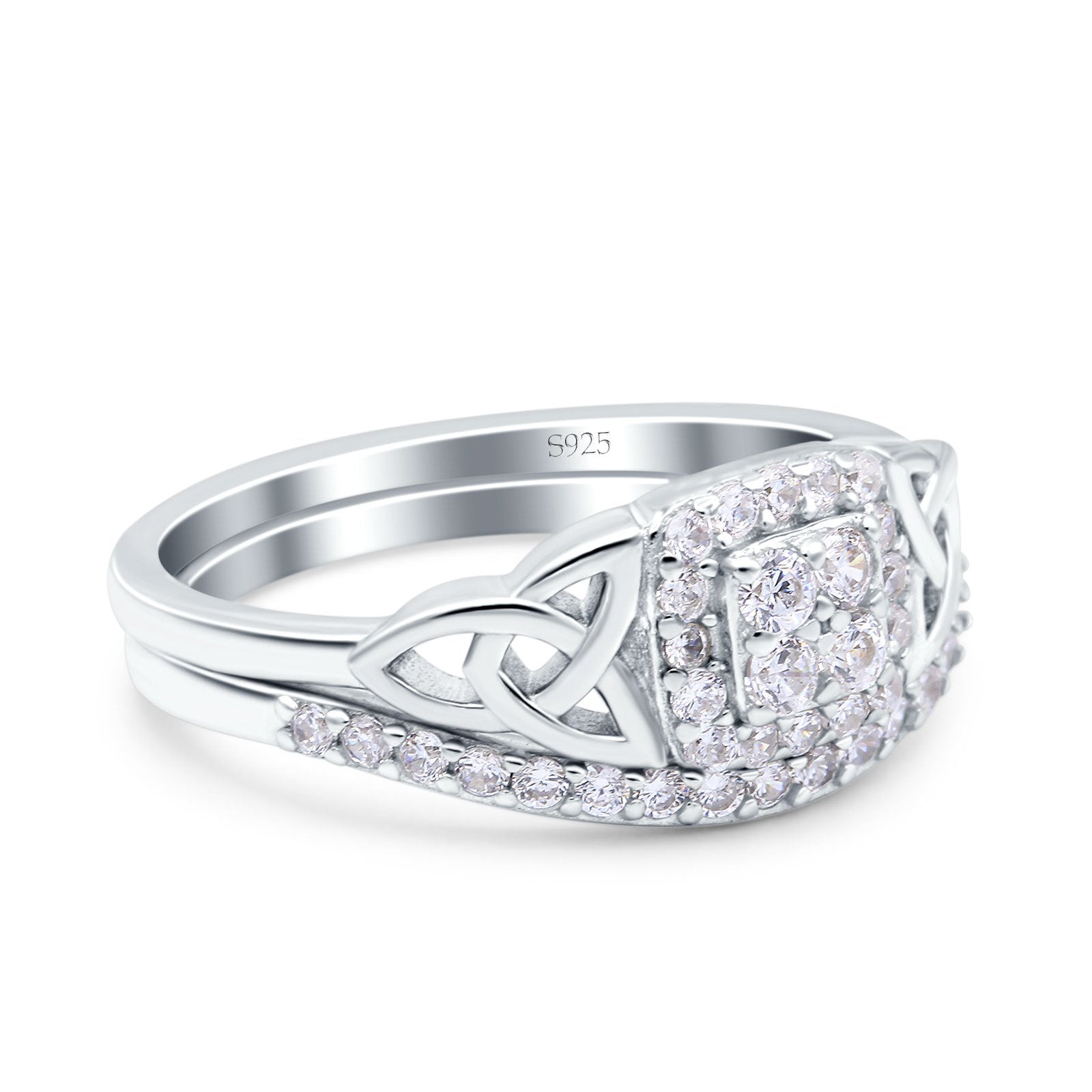Celtic Two Piece Engagement Ring Band Round Simulated Cubic Zirconia 925 Sterling Silver