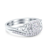 Celtic Two Piece Engagement Ring Band Round Simulated Cubic Zirconia 925 Sterling Silver