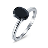 Oval Cathedral Solitaire Wedding Ring Simulated Black CZ 925 Sterling Silver