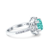 Oval Art Deco Wedding Ring Accent Vintage Simulated Paraiba Tourmaline CZ 925 Sterling Silver