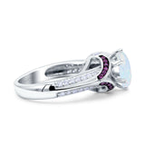 Split Shank Halo Oval Wedding Ring Amethyst Lab Created White Opal 925 Sterling Silver
