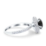 Halo Art Deco Wedding Ring Round Simulated Black CZ 925 Sterling Silver