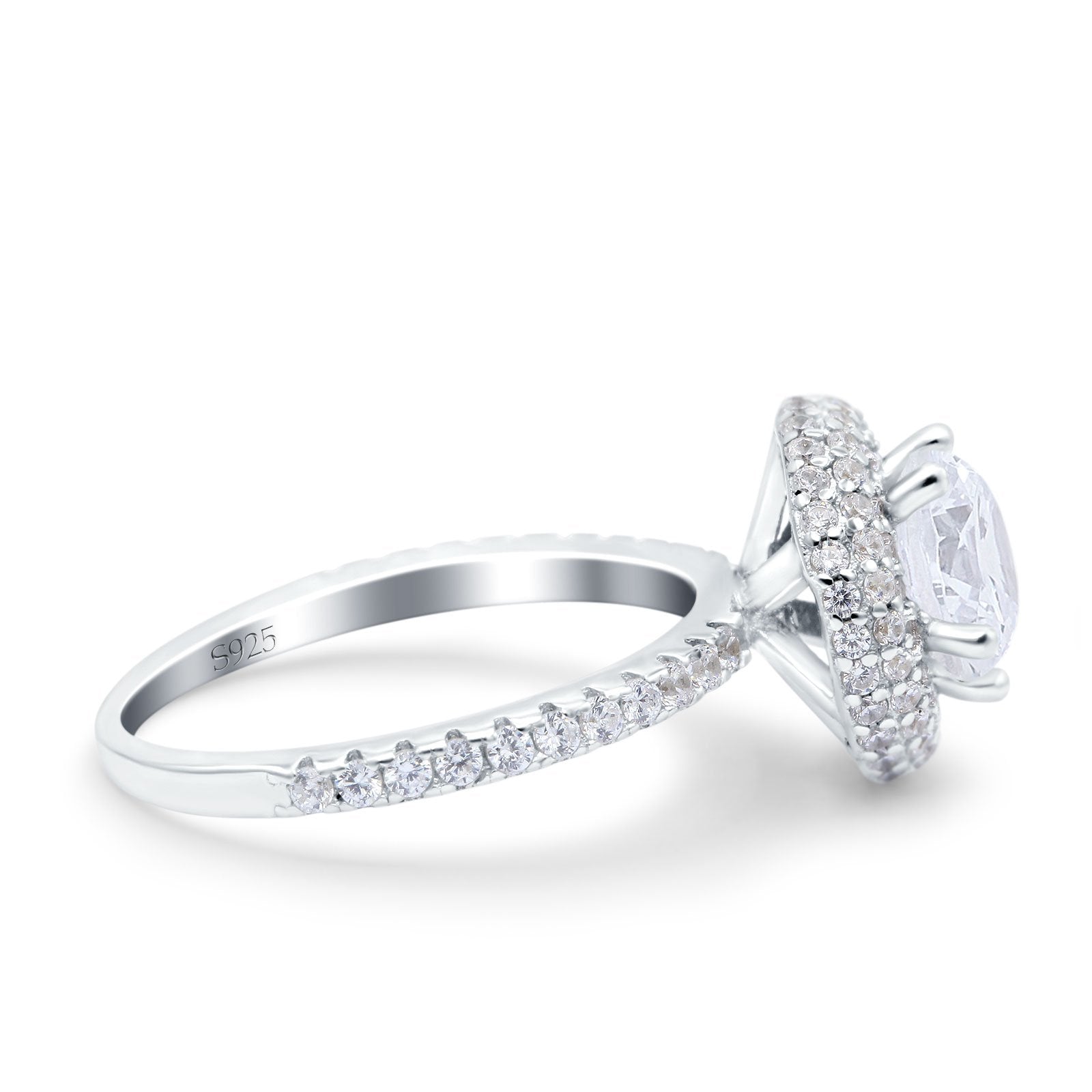 Halo Art Deco Wedding Ring Round Simulated Cubic Zirconia 925 Sterling Silver