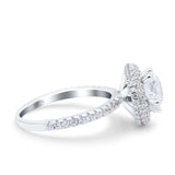 Halo Art Deco Wedding Ring Round Simulated Cubic Zirconia 925 Sterling Silver