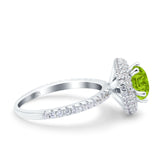 Halo Art Deco Wedding Ring Round Simulated Paraiba Tourmaline CZ 925 Sterling Silver