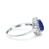 Teardrop Halo Art Deco Pear Wedding Ring Simulated Blue Sapphire CZ 925 Sterling Silver