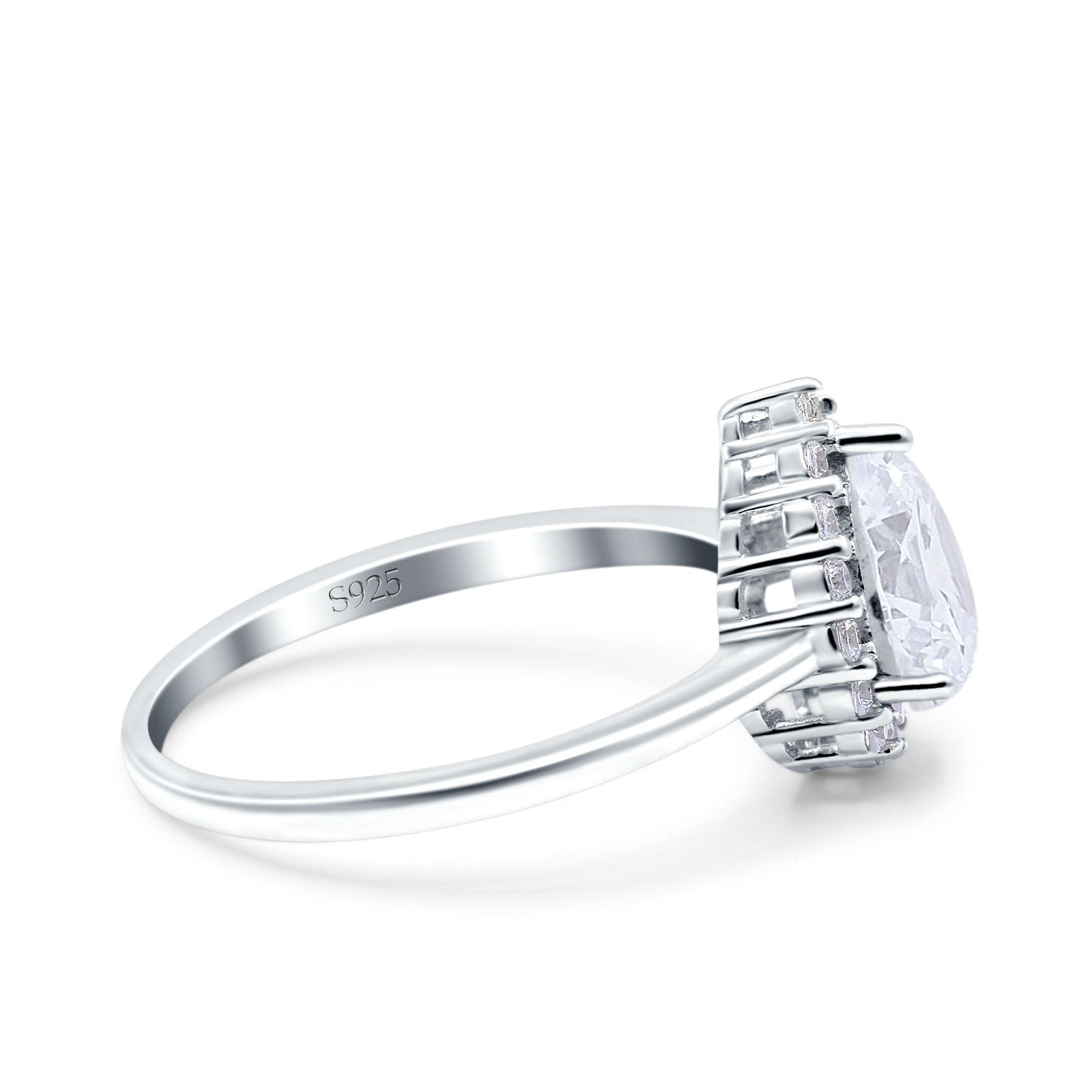 Teardrop Halo Art Deco Pear Wedding Ring Simulated Cubic Zirconia 925 Sterling Silver