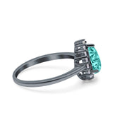 Teardrop Halo Art Deco Pear Wedding Ring Black Tone, Simulated Paraiba Tourmaline CZ 925 Sterling Silver