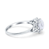 Celtic Halo Art Deco Wedding Ring Round Simulated Cubic Zirconia 925 Sterling Silver