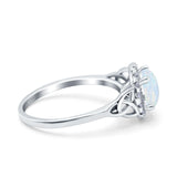 Celtic Halo Art Deco Wedding Ring Round Lab Created White Opal 925 Sterling Silver