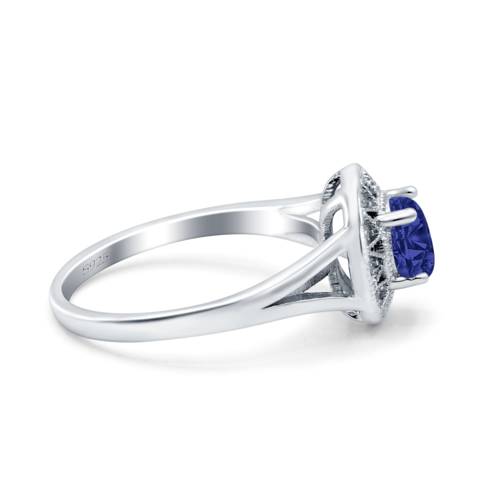 Celtic Halo Engagement Ring Round Simulated Blue Sapphire CZ 925 Sterling Silver