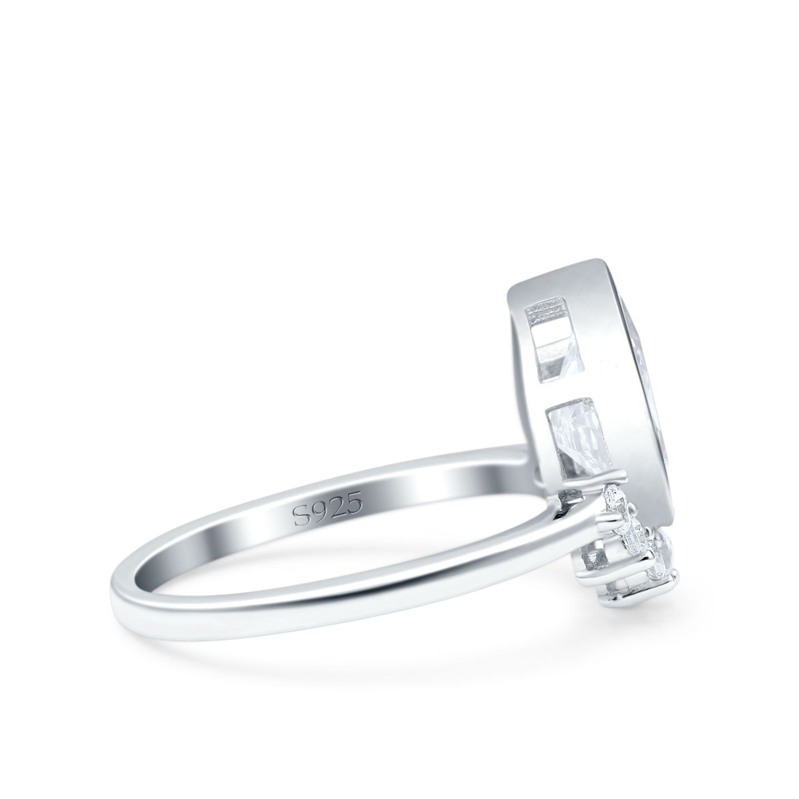 Art Deco Solitaire Accent Pear Wedding Ring Band Simulated Cubic Zirconia 925 Sterling Silver (14mm)