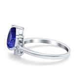 Teardrop Art Deco Pear Engagement Ring Simulated Blue Sapphire CZ 925 Sterling Silver