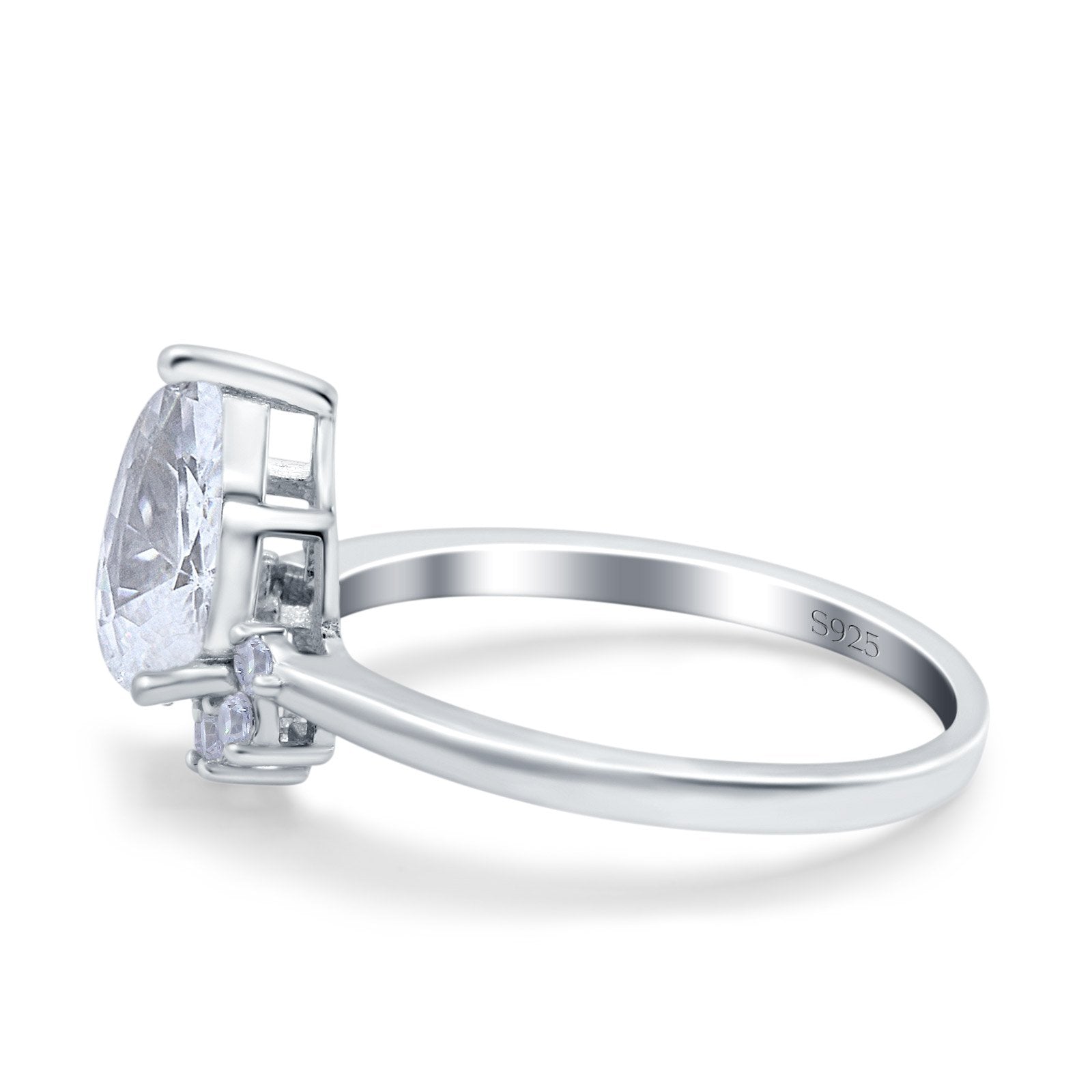 Teardrop Art Deco Pear Engagement Ring Simulated Cubic Zirconia 925 Sterling Silver