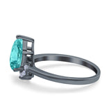Teardrop Art Deco Pear Engagement Ring Black Tone, Simulated Paraiba Tourmaline CZ 925 Sterling Silver