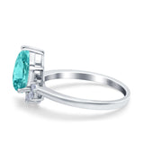 Teardrop Art Deco Pear Engagement Ring Simulated Paraiba Tourmaline CZ 925 Sterling Silver