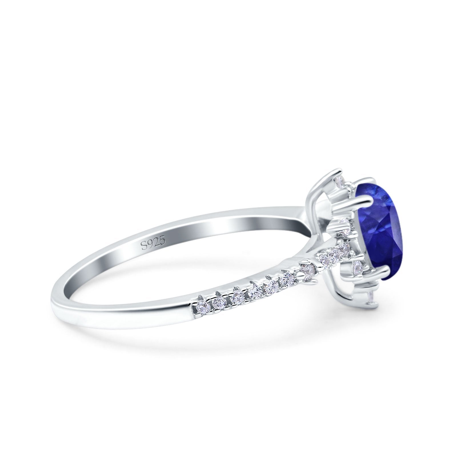 Starburst Teardrop Art Deco Pear Wedding Ring Simulated Blue Sapphire CZ 925 Sterling Silver