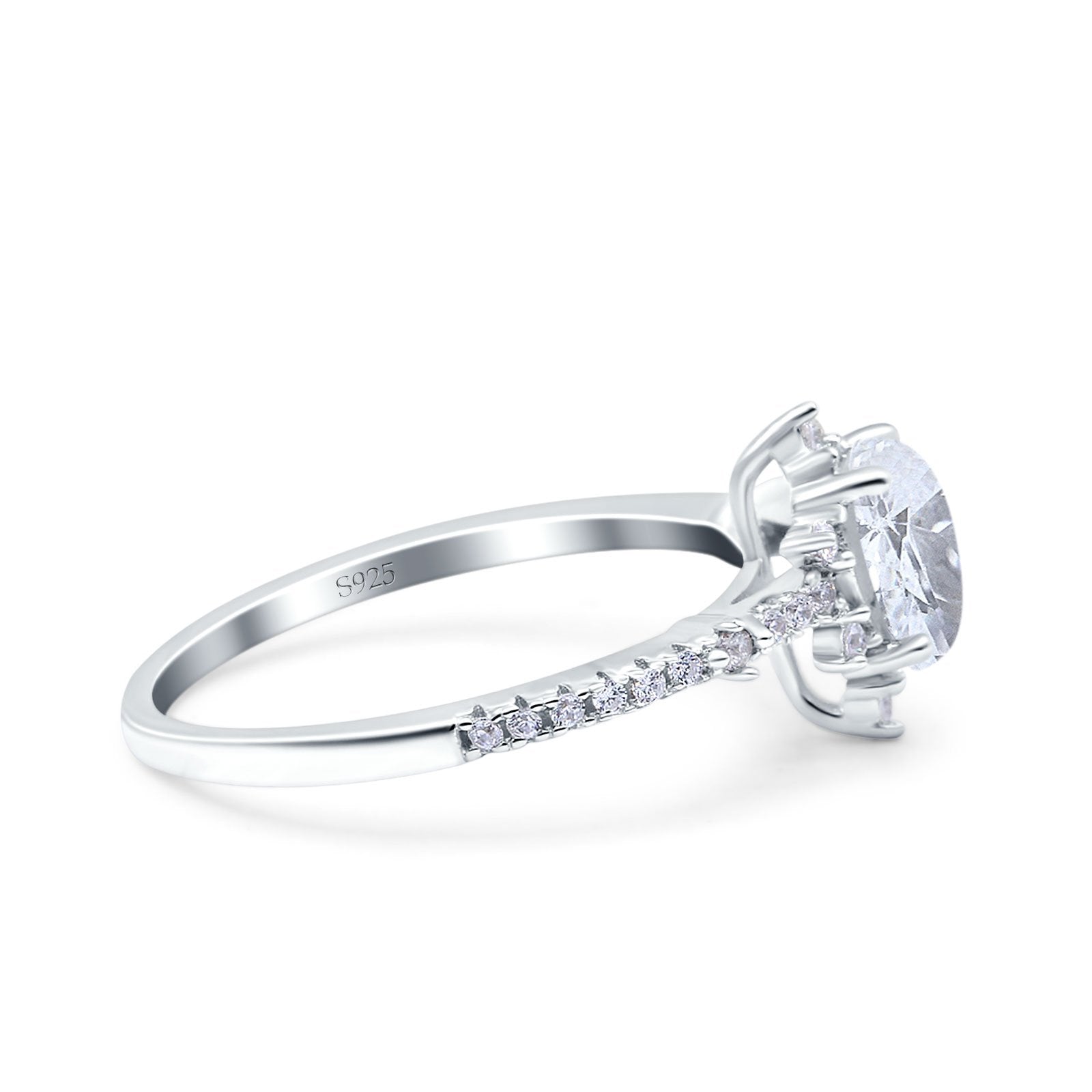 Starburst Teardrop Art Deco Pear Wedding Ring Simulated Cubic Zirconia 925 Sterling Silver