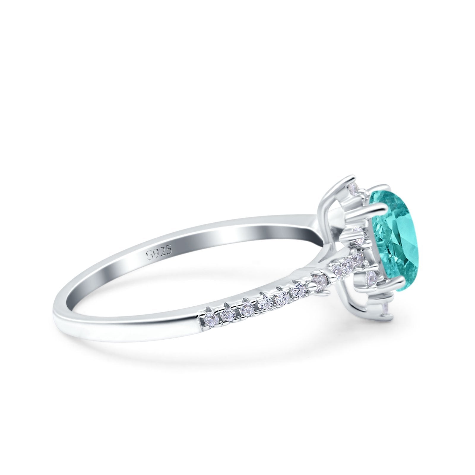 Starburst Teardrop Art Deco Pear Wedding Ring Simulated Paraiba Tourmaline CZ 925 Sterling Silver