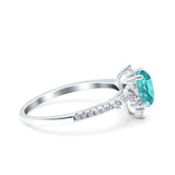Starburst Teardrop Art Deco Pear Wedding Ring Simulated Paraiba Tourmaline CZ 925 Sterling Silver