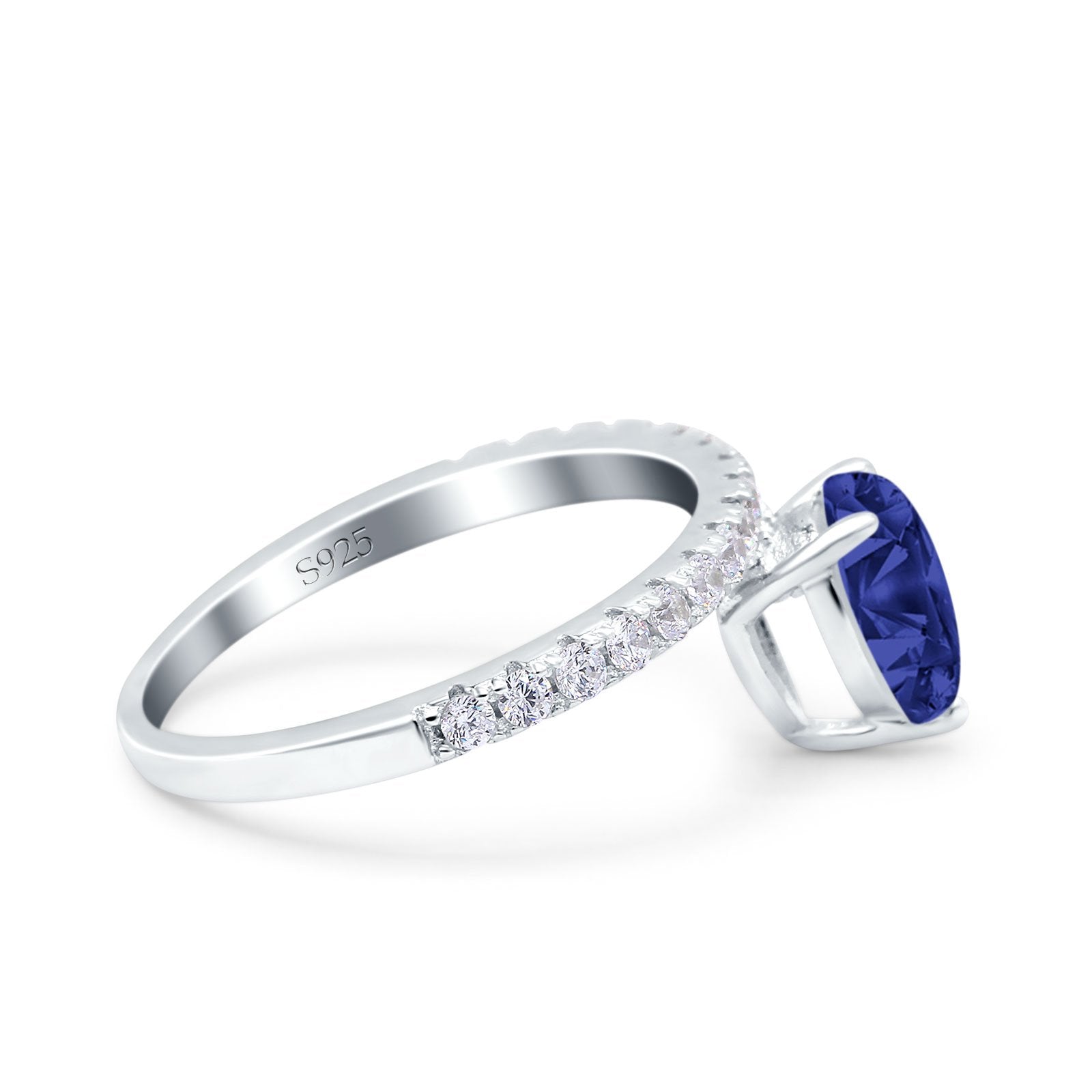 Teardrop Art Deco Pear Wedding Bridal Ring Simulated Blue Sapphire CZ 925 Sterling Silver
