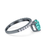 Teardrop Art Deco Pear Wedding Bridal Ring Black Tone, Simulated Paraiba Tourmaline CZ 925 Sterling Silver