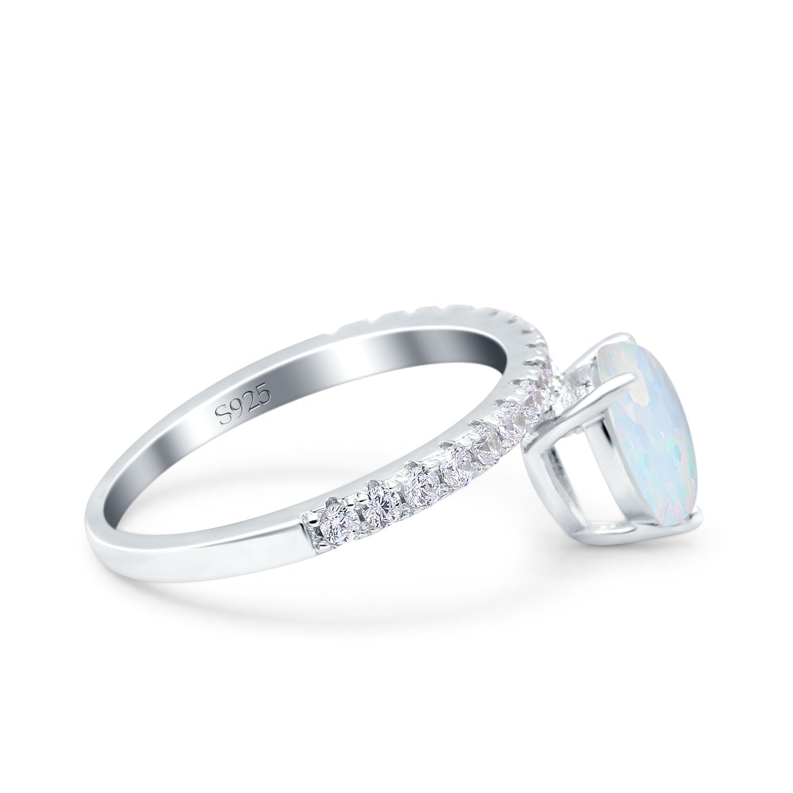 Teardrop Art Deco Pear Wedding Bridal Ring Lab Created White Opal 925 Sterling Silver