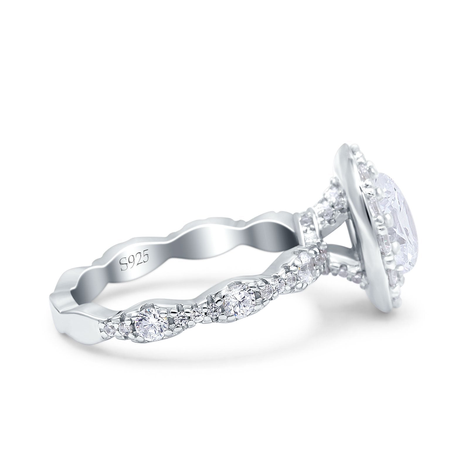 Oval Art Deco Halo Wedding Bridal Ring Simulated Cubic Zirconia 925 Sterling Silver