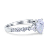 Art Deco Pear Shape Wedding Bridal Ring Simulated Cubic Zirconia 925 Sterling Silver