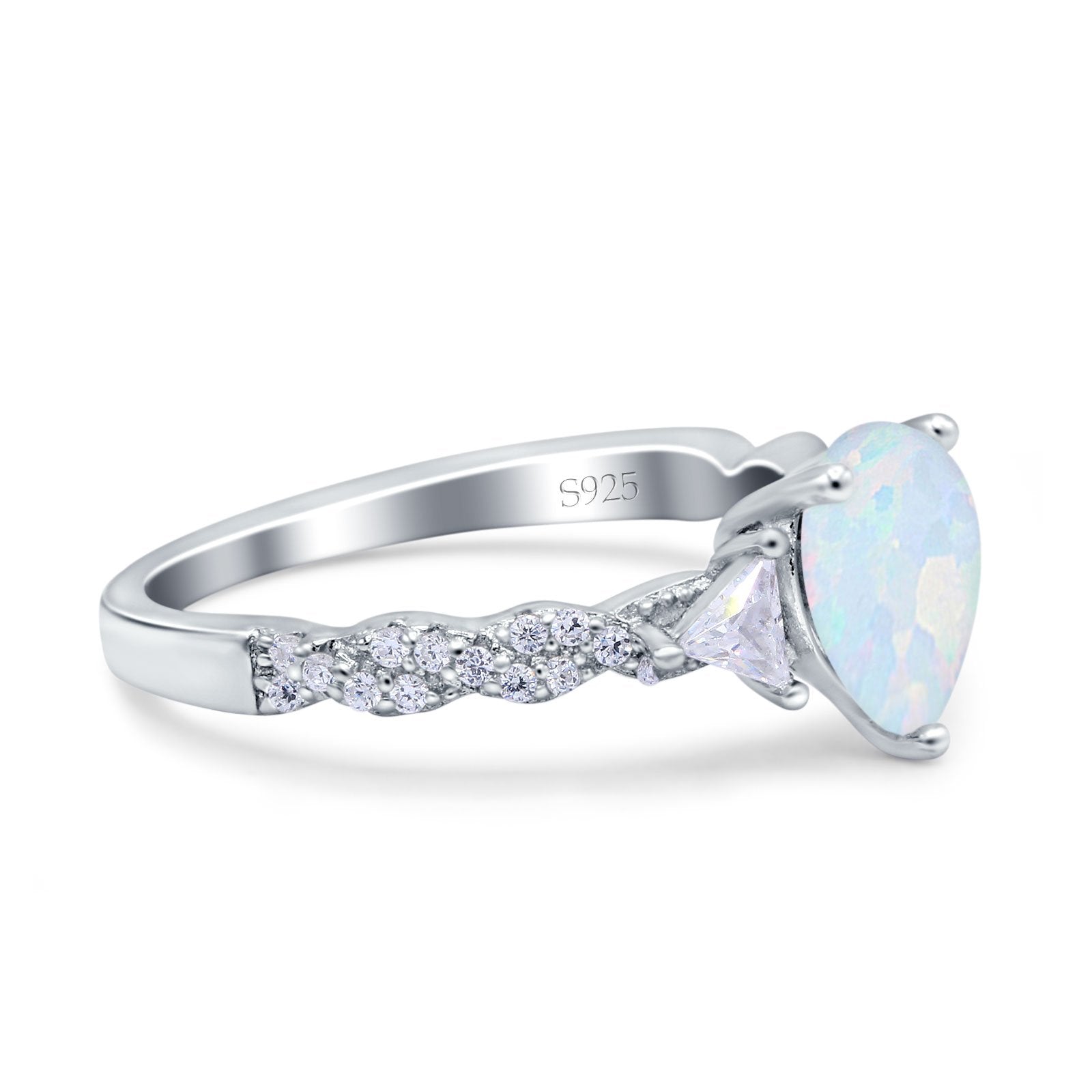 Art Deco Pear Shape Wedding Bridal Ring Lab Created White Opal 925 Sterling Silver