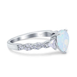 Art Deco Pear Shape Wedding Bridal Ring Lab Created White Opal 925 Sterling Silver