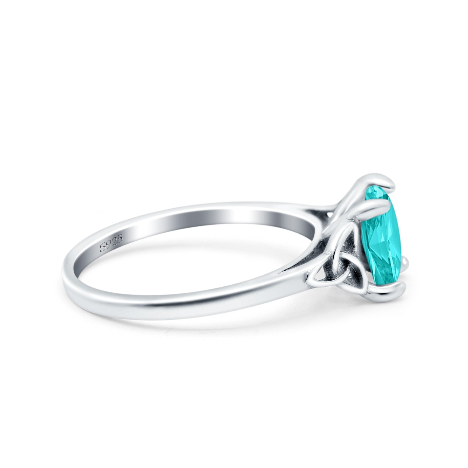 Celtic Art Deco Wedding Bridal Ring Round Simulated Paraiba Tourmaline CZ 925 Sterling Silver