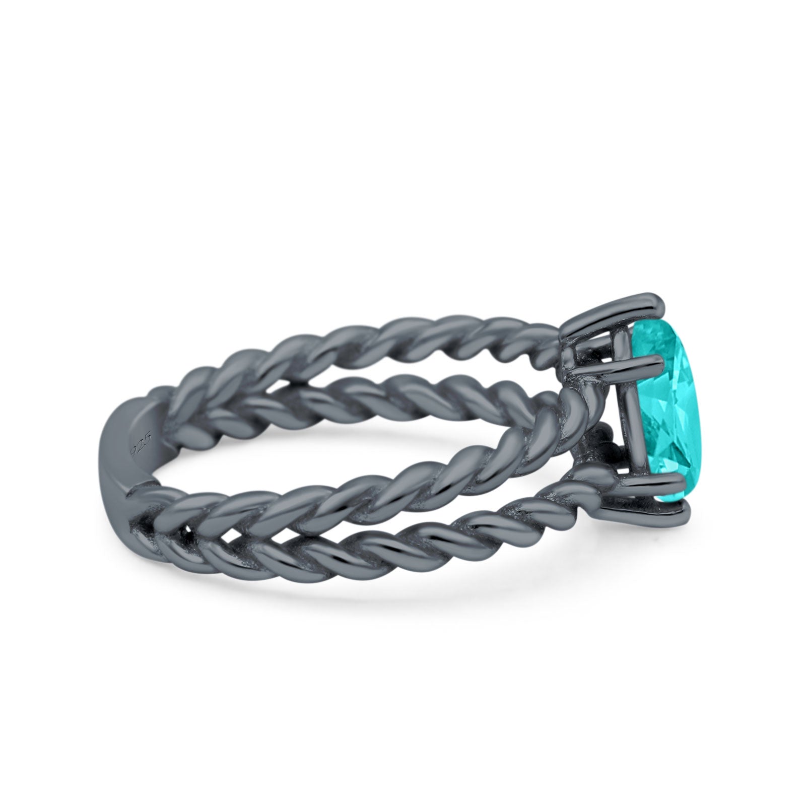 Double Rope Twisted Style Art Deco Marquise Wedding Ring Black Tone, Simulated Paraiba Tourmaline CZ 925 Sterling Silver